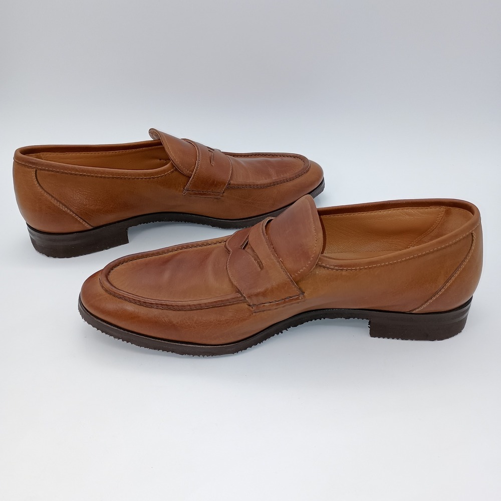 Gravati Mens Tan Brown Leather Penny Loafers Hand Made in Italy Vibram Size 9 M - Picture 5 of 8